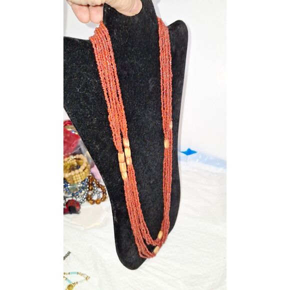 Artsy Multi-Layered Seed Bead Women's Necklace Long Chunky Beachy Grandmacore - Picture 8 of 9